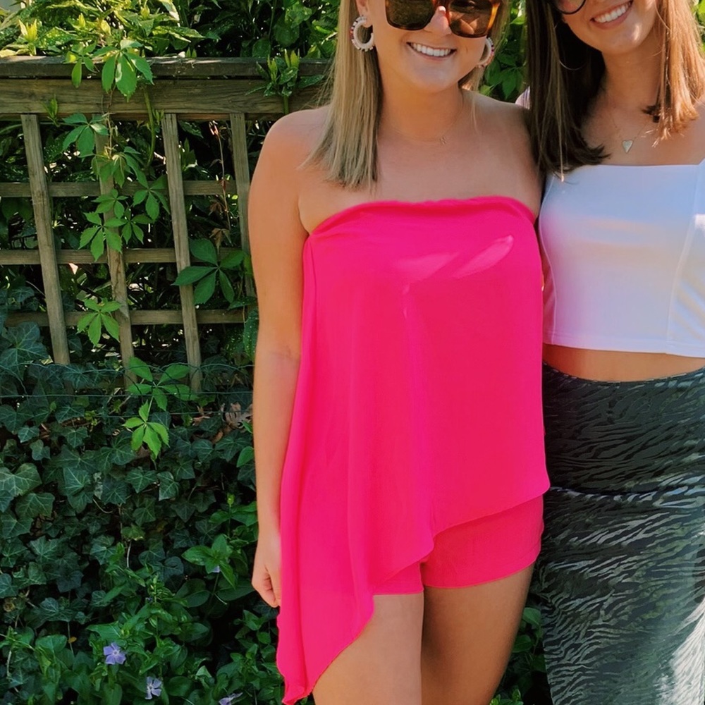 Superdown pink strapless romper